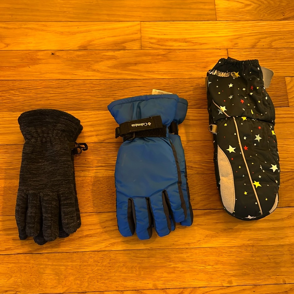 Assorted boys winter gloves and mittens.